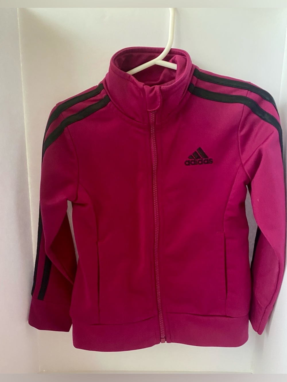 adidas Kids Magenta Zip-Front Track Jacket with Black Stripes